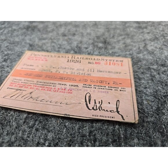 1926 Pennsylvania Railroad System Pass #BG31081 Paper Signed - Picture 3 of 7